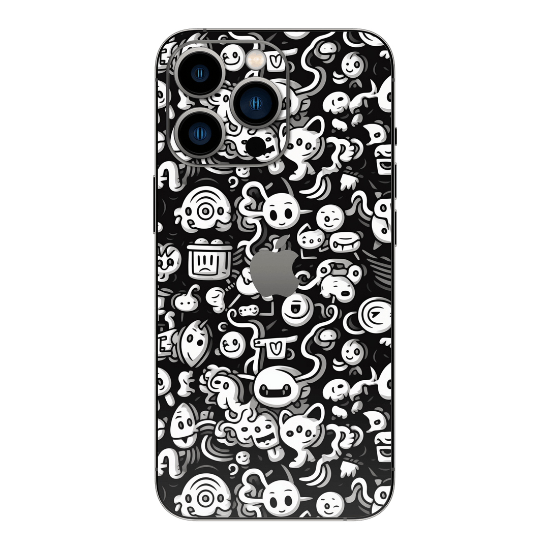 iPhone 13 Pro MAX Print Printed Custom SIGNATURE Pictogram Party Monochrome Black and White Icons Faces Skin Wrap Sticker Decal Cover Protector by QSKINZ | QSKINZ.COM