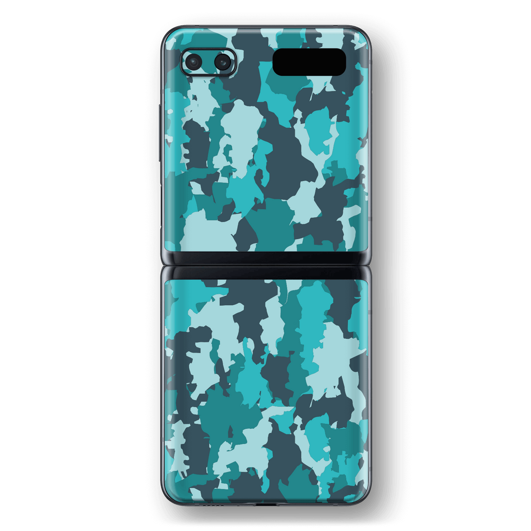 Samsung Galaxy Z Flip Print Printed Custom SIGNATURE Camouflage Turquoise Skin Wrap Sticker Decal Cover Protector by EasySkinz