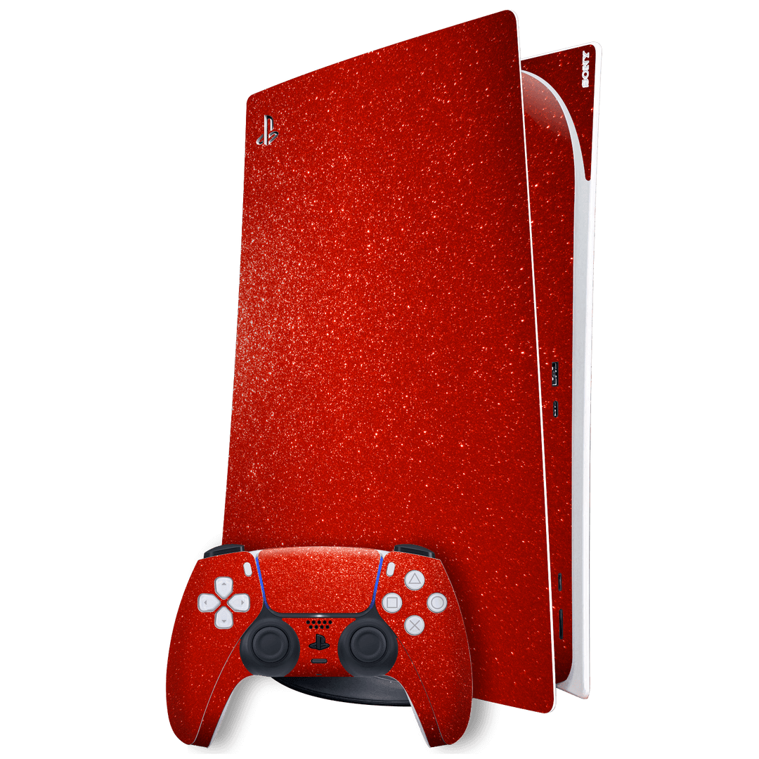 Playstation 5 (PS5) DIGITAL EDITION Diamond Red Shimmering Sparkling Glitter Skin Wrap Sticker Decal Cover Protector by EasySkinz | EasySkinz.com